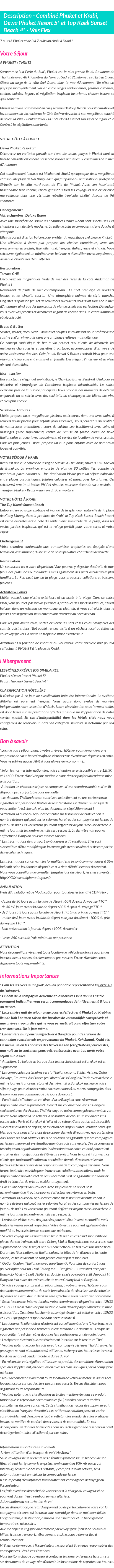 Détails du séjour