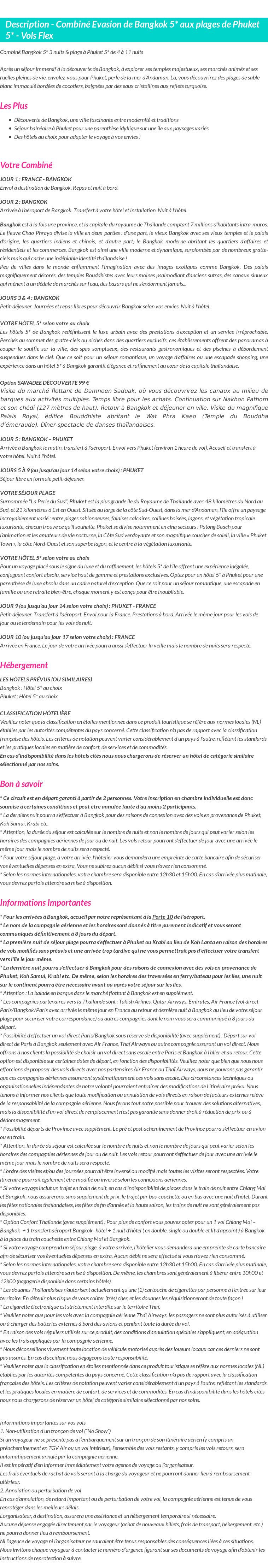 Détails du séjour