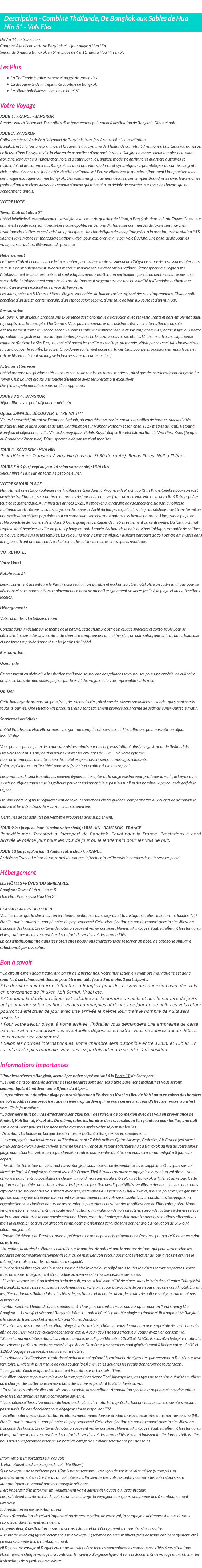 Détails du séjour