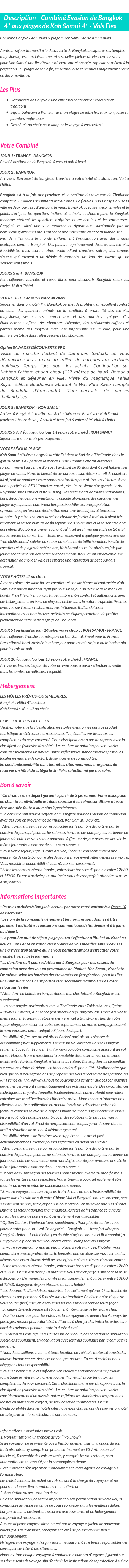 Détails du séjour