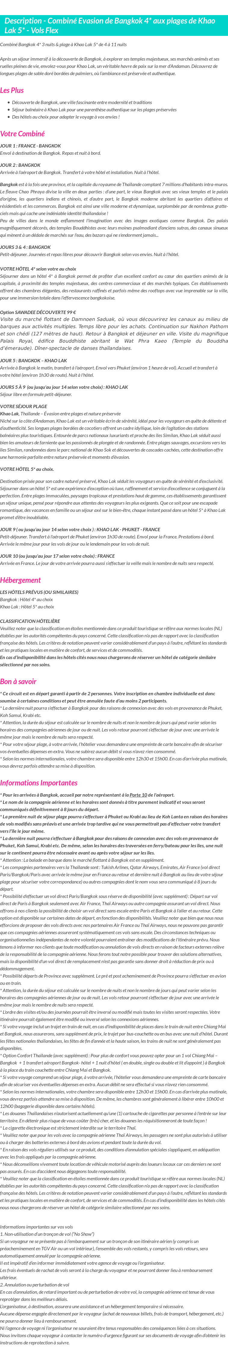 Détails du séjour