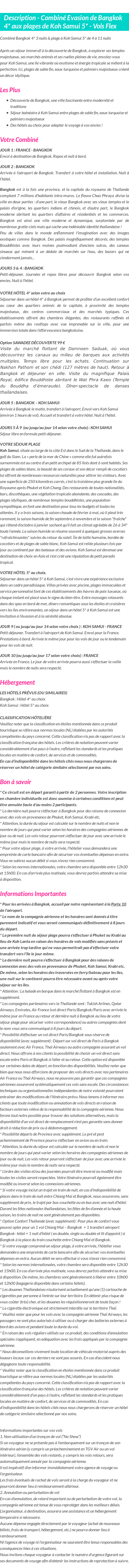 Détails du séjour