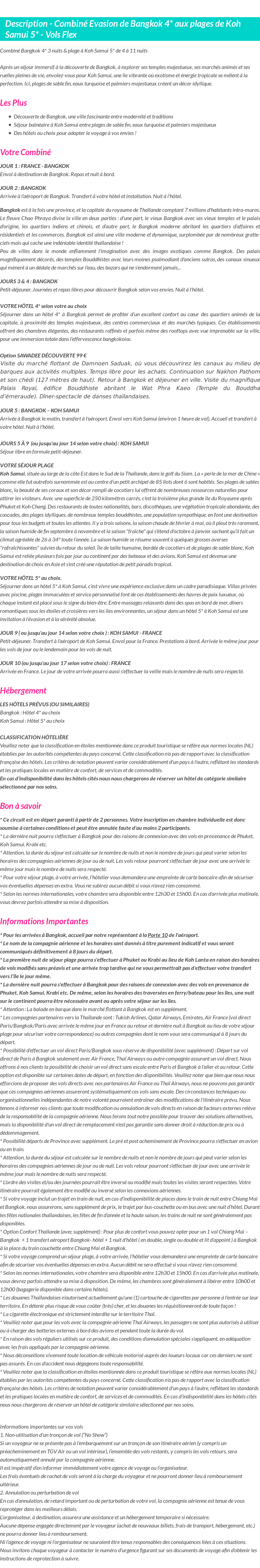 Détails du séjour