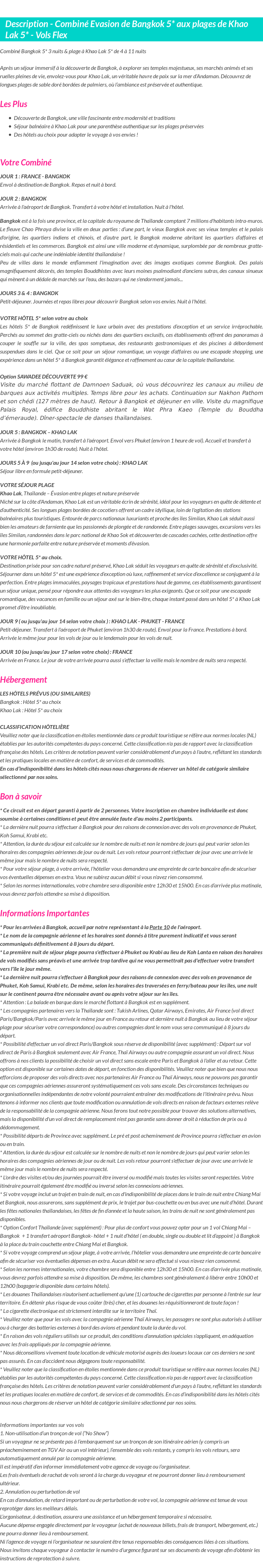 Détails du séjour