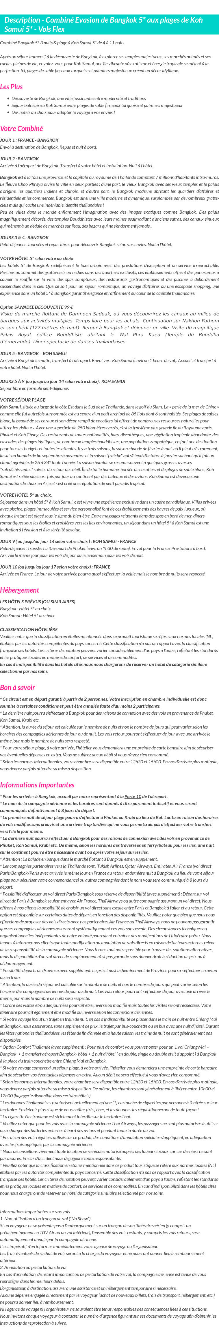 Détails du séjour
