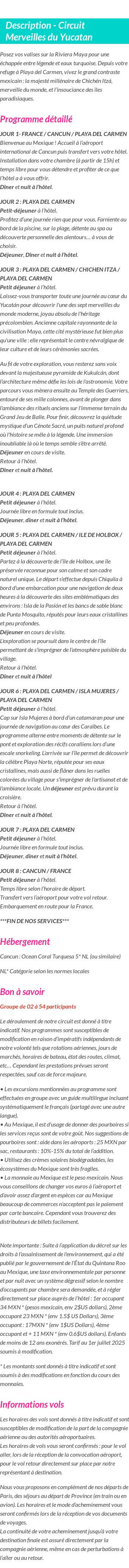 Détails du séjour