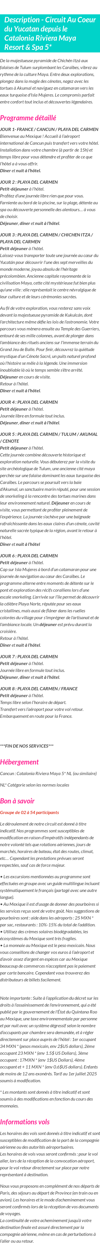 Détails du séjour
