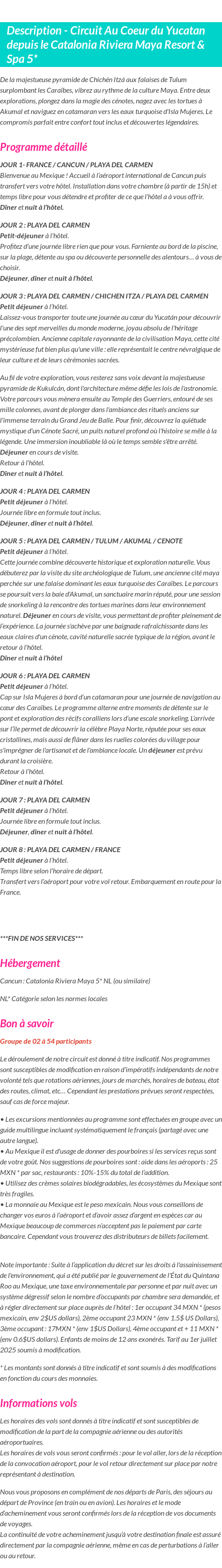 Détails du séjour