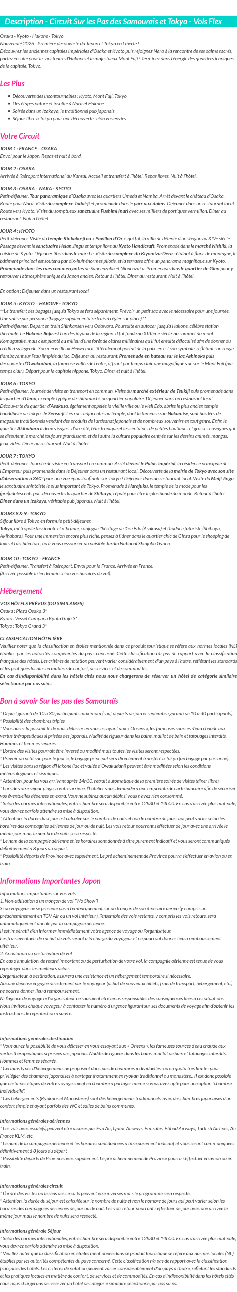 Détails du séjour