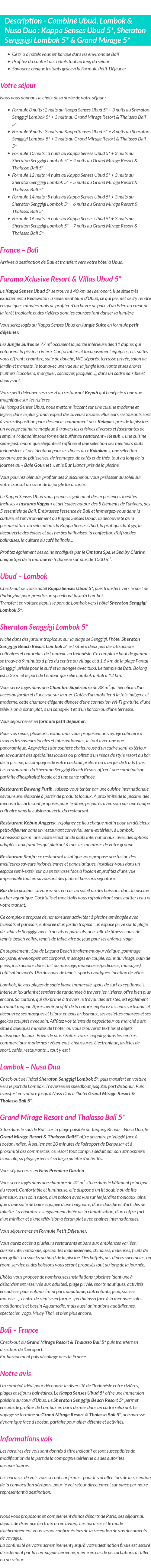 Détails du séjour