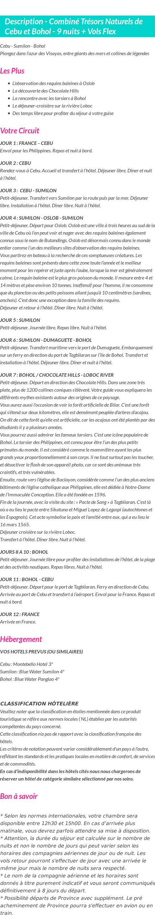 Détails du séjour
