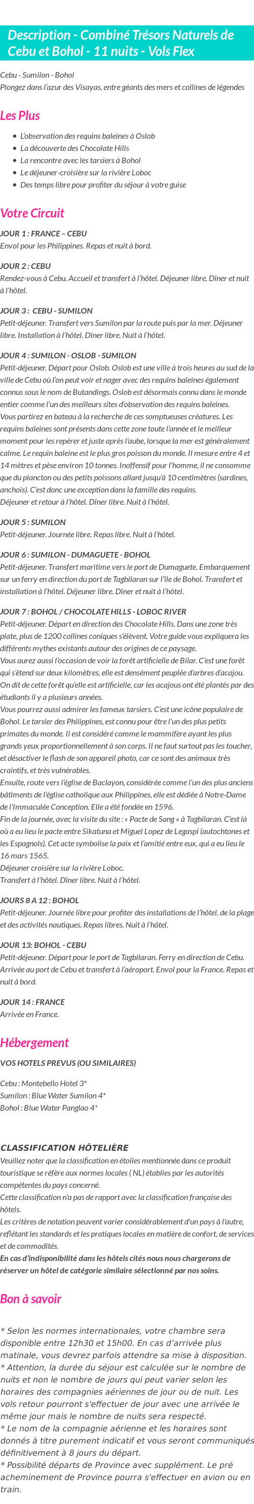 Détails du séjour