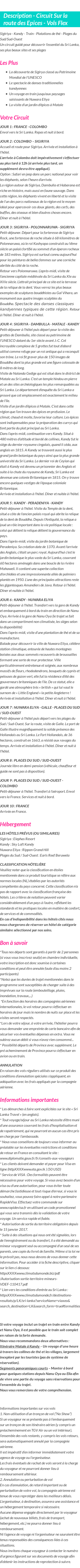 Détails du séjour