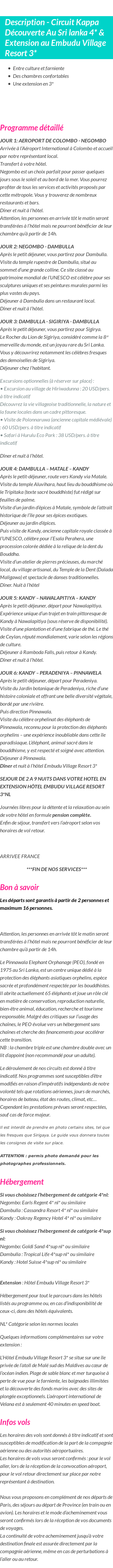Détails du séjour