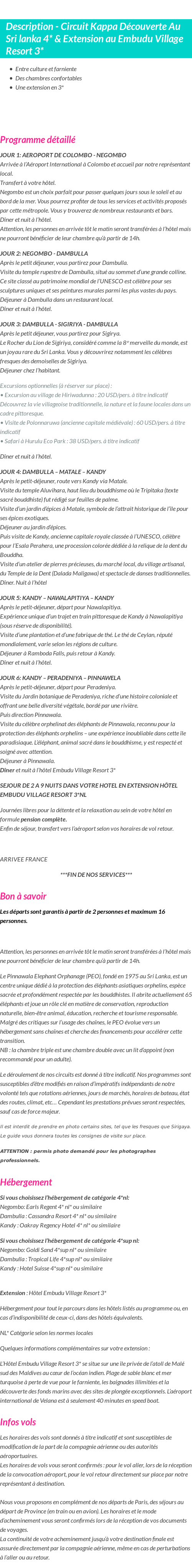Détails du séjour