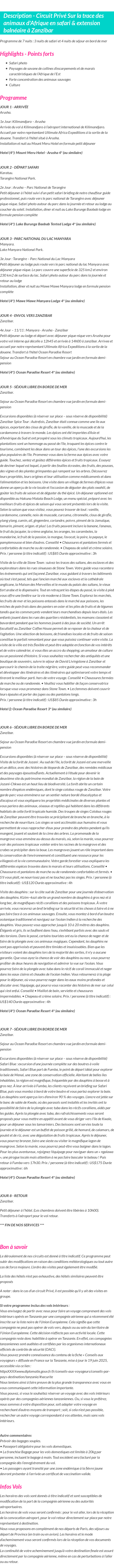Détails du séjour