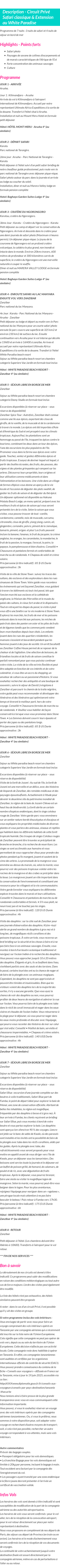 Détails du séjour