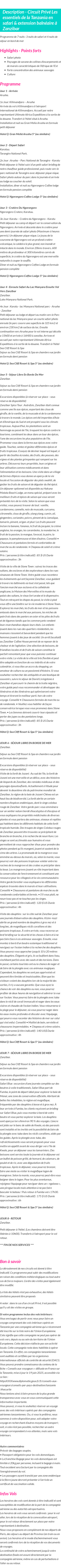 Détails du séjour