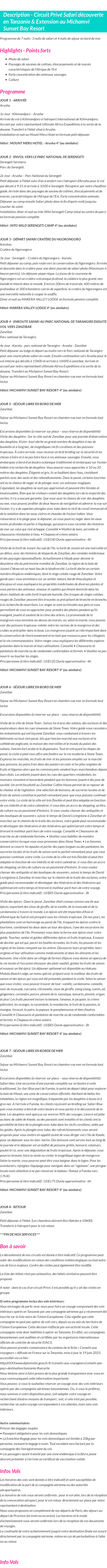 Détails du séjour