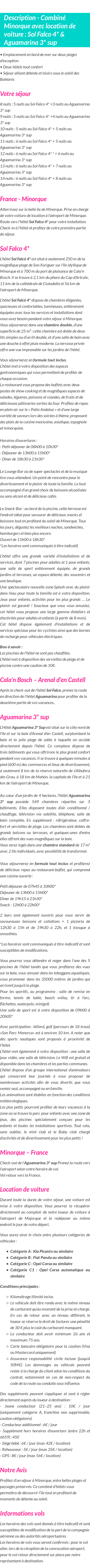 Détails du séjour