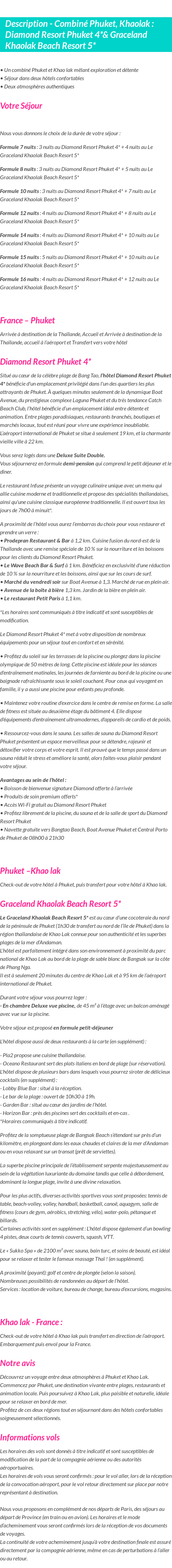 Détails du séjour