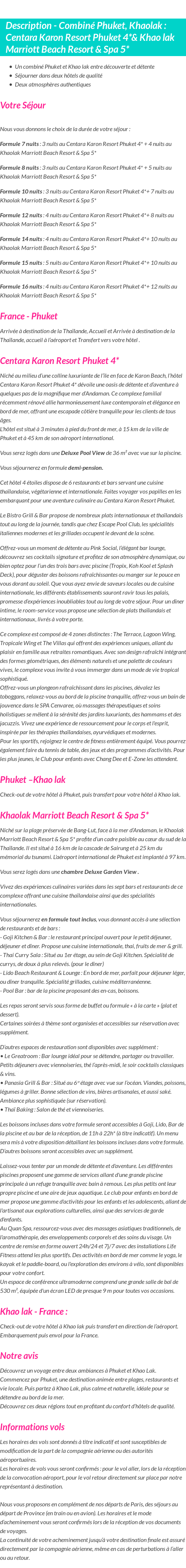 Détails du séjour