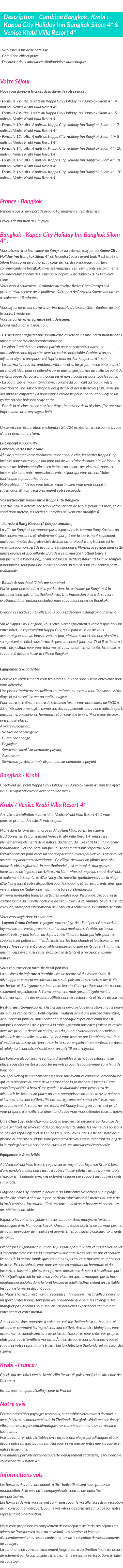 Détails du séjour