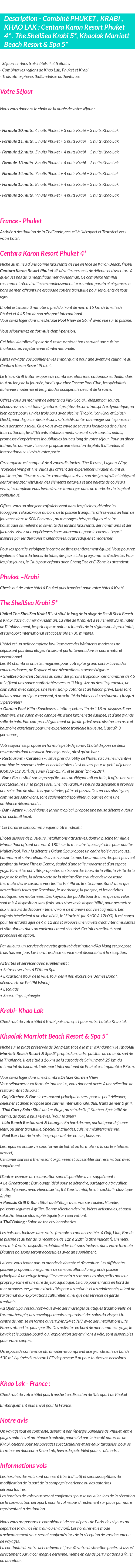 Détails du séjour