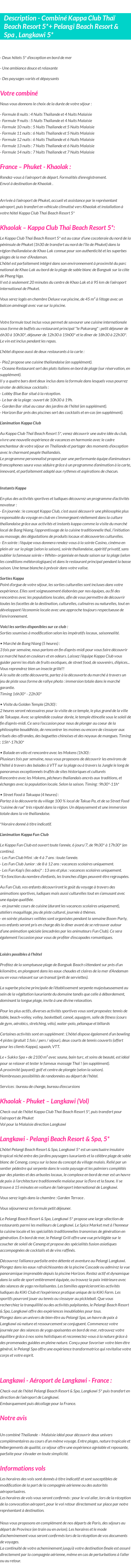 Détails du séjour