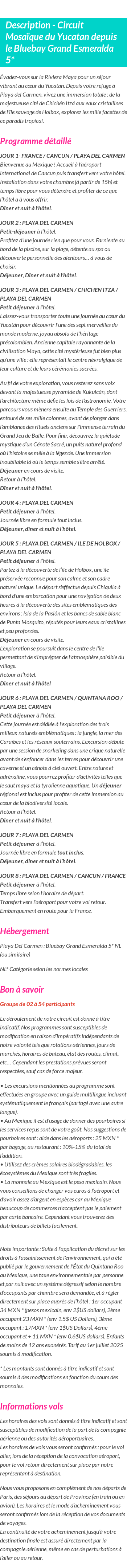 Détails du séjour