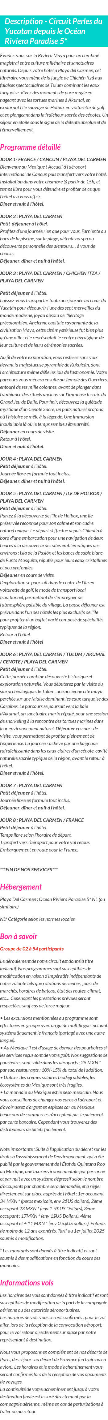 Détails du séjour