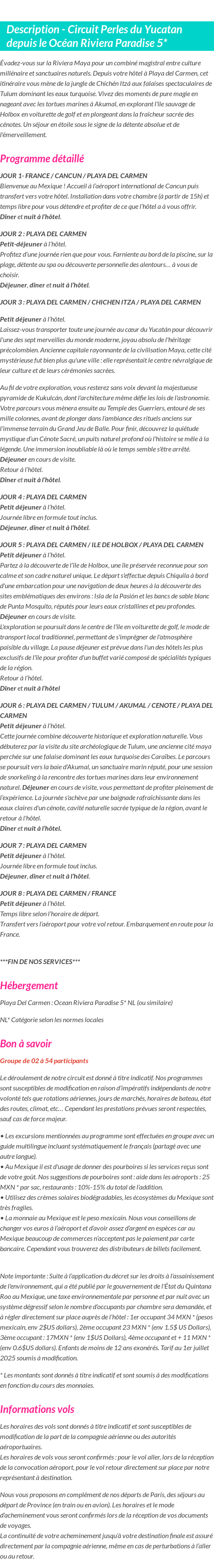 Détails du séjour