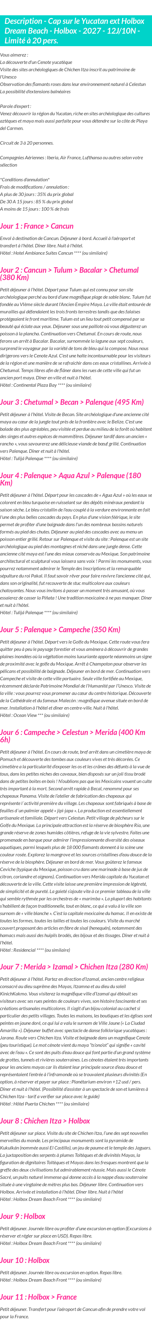 Détails du séjour