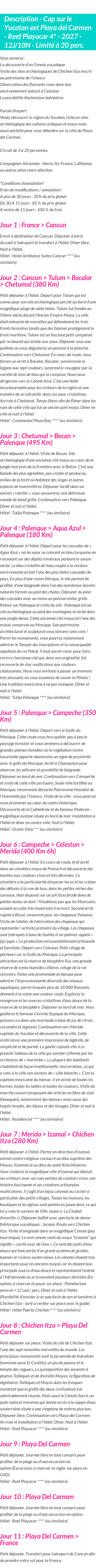 Détails du séjour