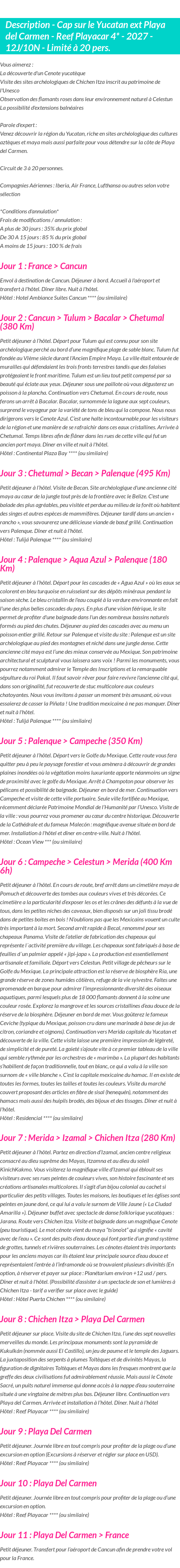 Détails du séjour