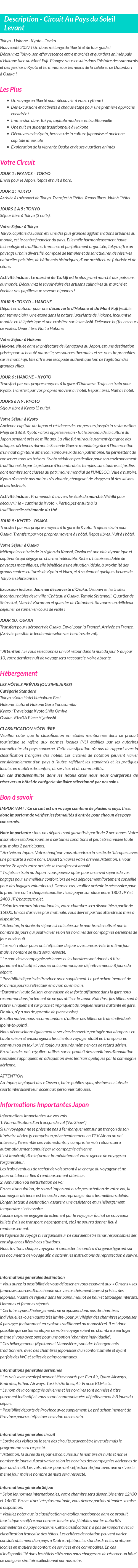 Détails du séjour