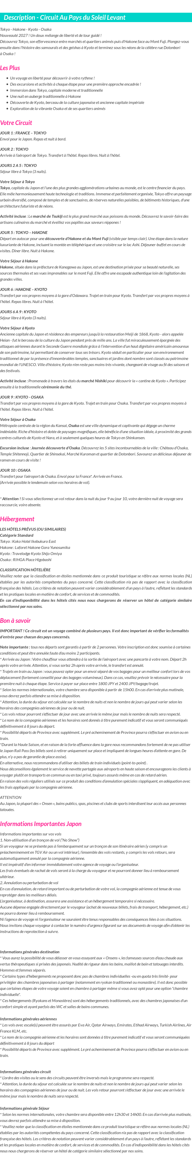 Détails du séjour