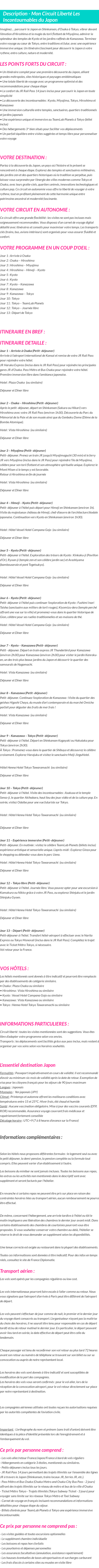Détails du séjour