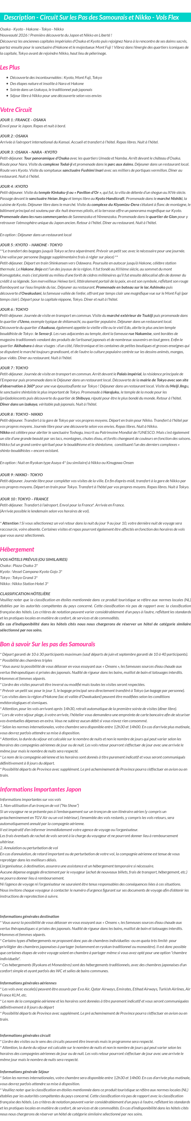 Détails du séjour