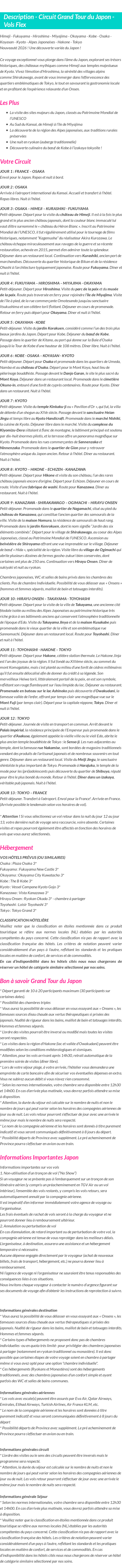 Détails du séjour