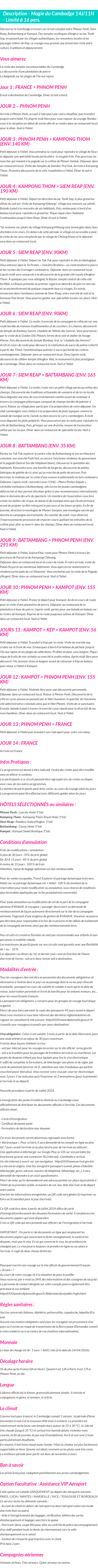 Détails du séjour