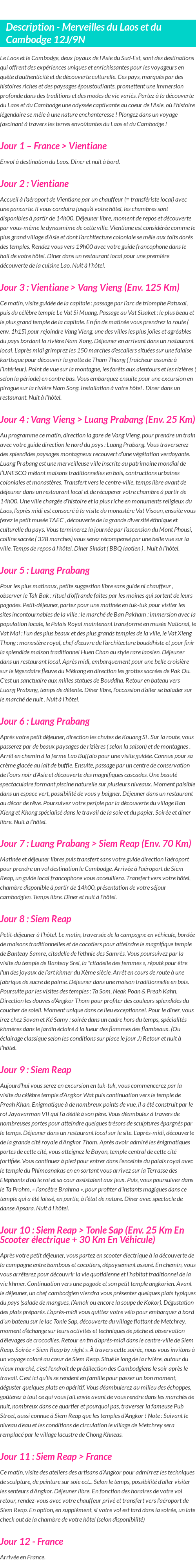 Détails du séjour