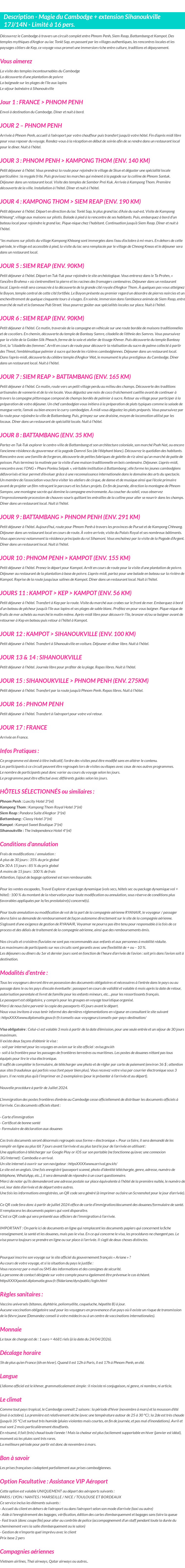 Détails du séjour