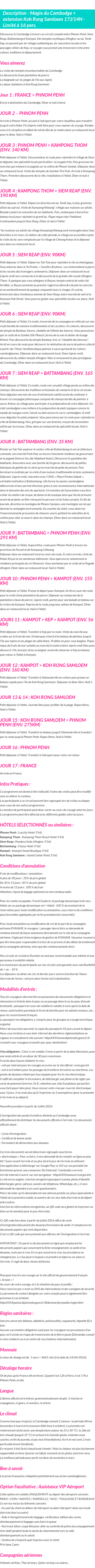 Détails du séjour