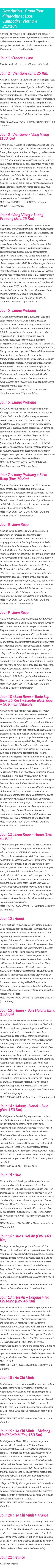 Détails du séjour