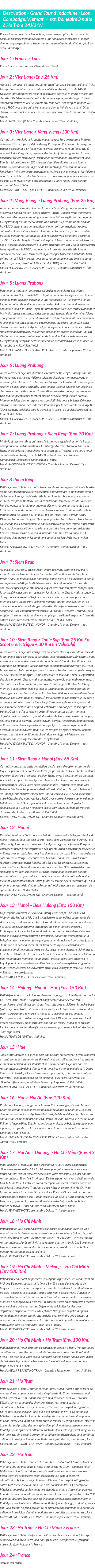 Détails du séjour
