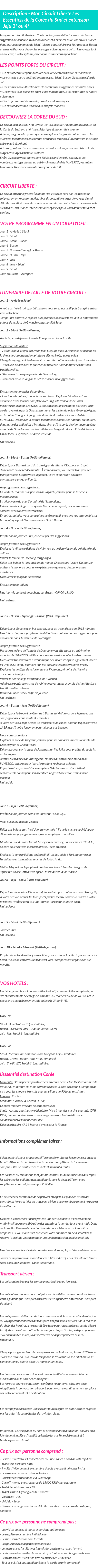 Détails du séjour