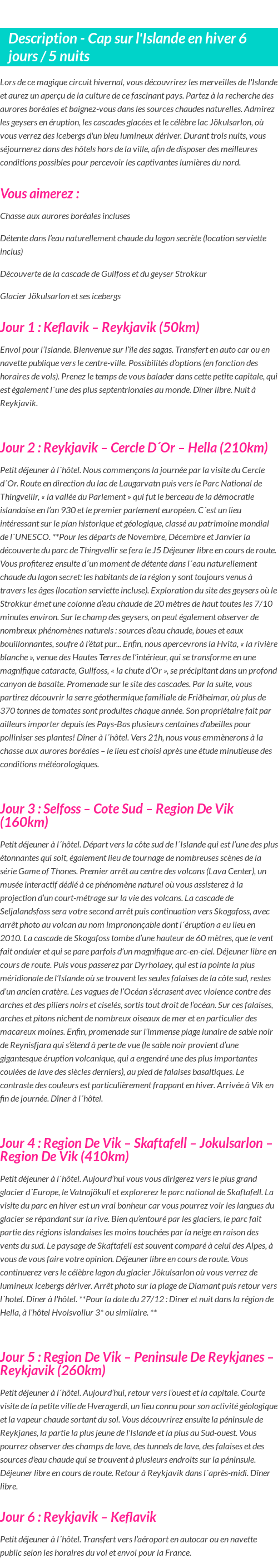 Détails du séjour