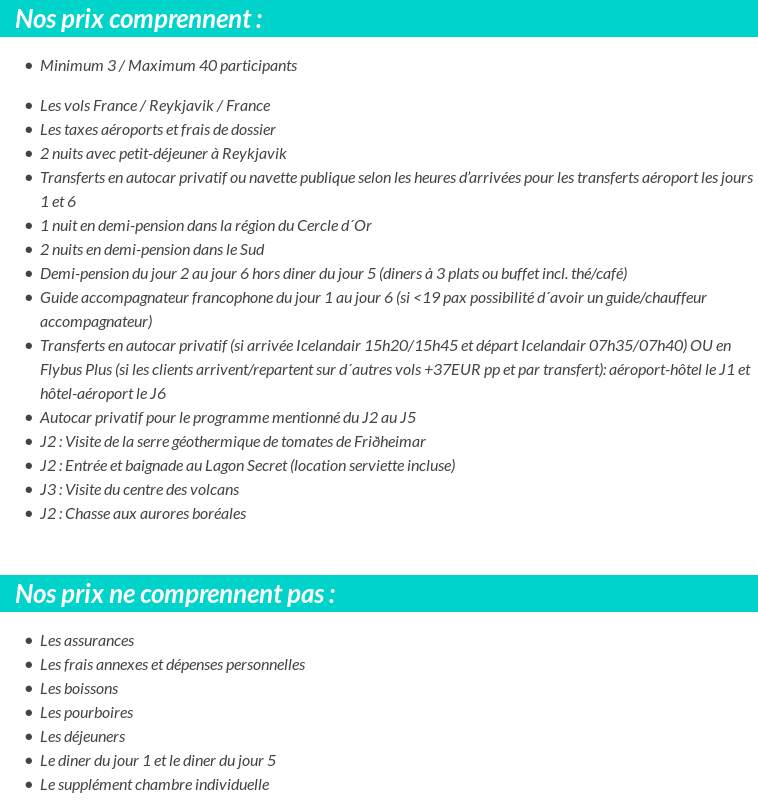 Conditions tarifaires