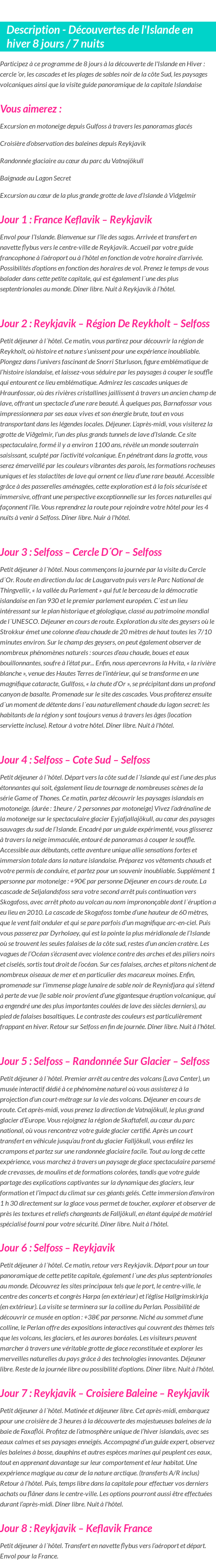 Détails du séjour
